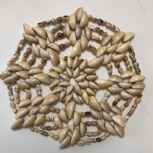 Vintage Boho Cowrie Sea Shell Round Trivet Hot Plate Decor Piece